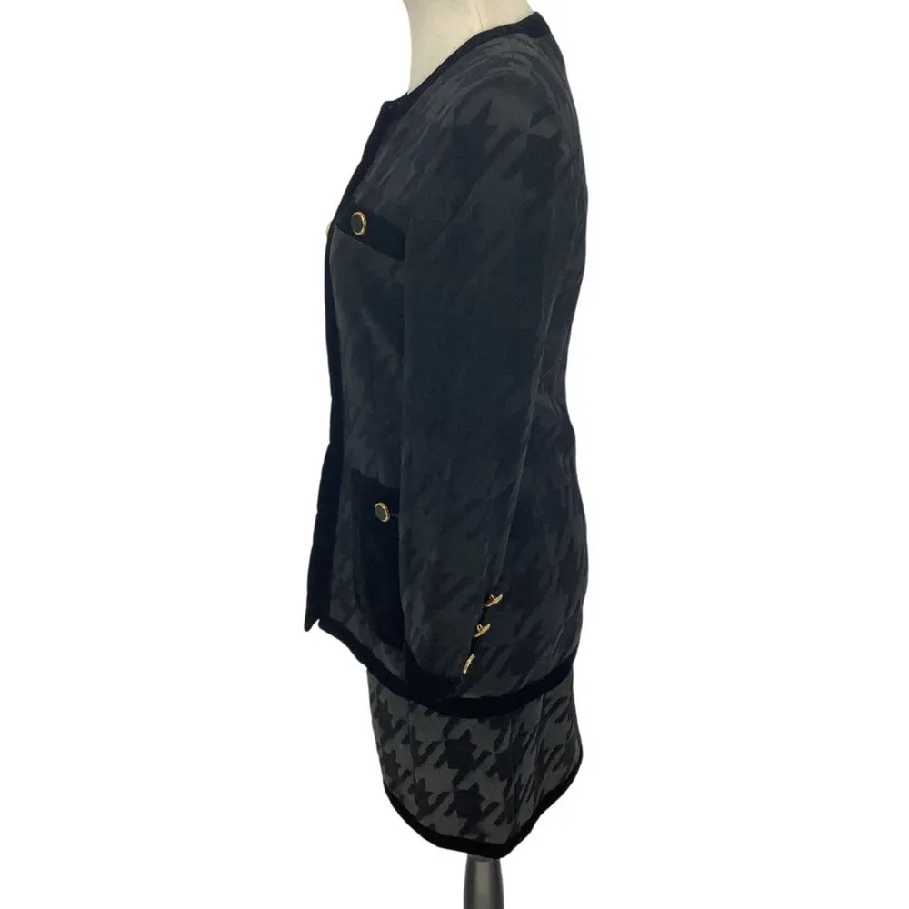 ESCADA Womens 34 US 2 Black Wool Silk Houndstooth Skirt & Blazer Elegant Luxury - Picture 4 of 16